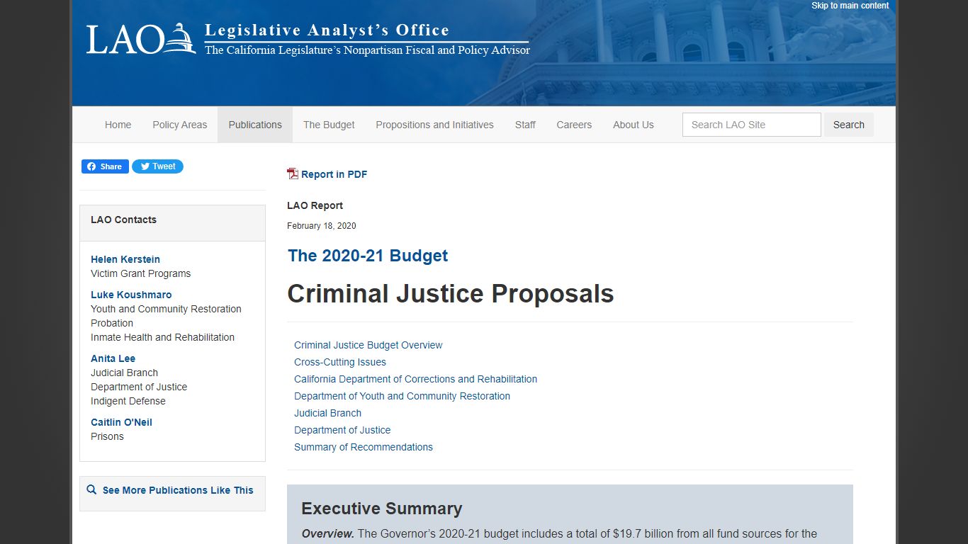 The 2020-21 Budget: Criminal Justice Proposals - California